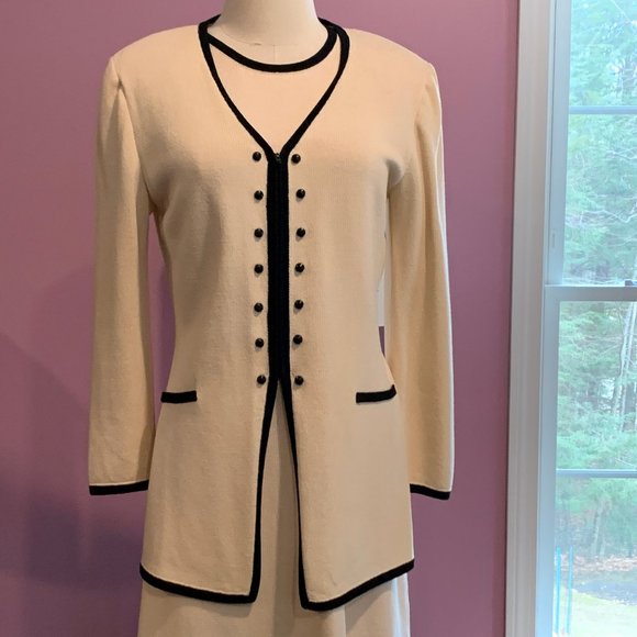 Vintage St. John cream with black trim dress suit, size 4 - Picture 1 of 6